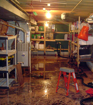 a flooded home in Northridge